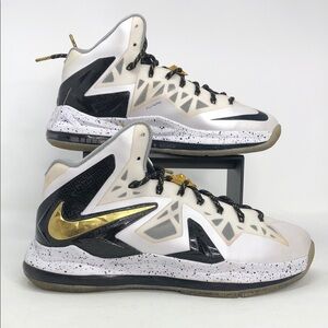 Nike Lebron 10 P.S. Elite+ 579834-100 White Gold Men’s Basketball Shoes-Size 10